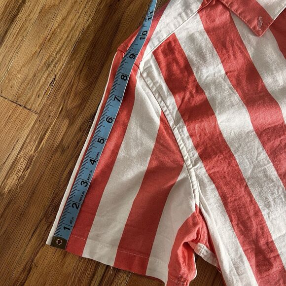 Asos Design Casual Short Sleeve Button Up Stripe Shirt S orange white summer - Picture 9 of 10